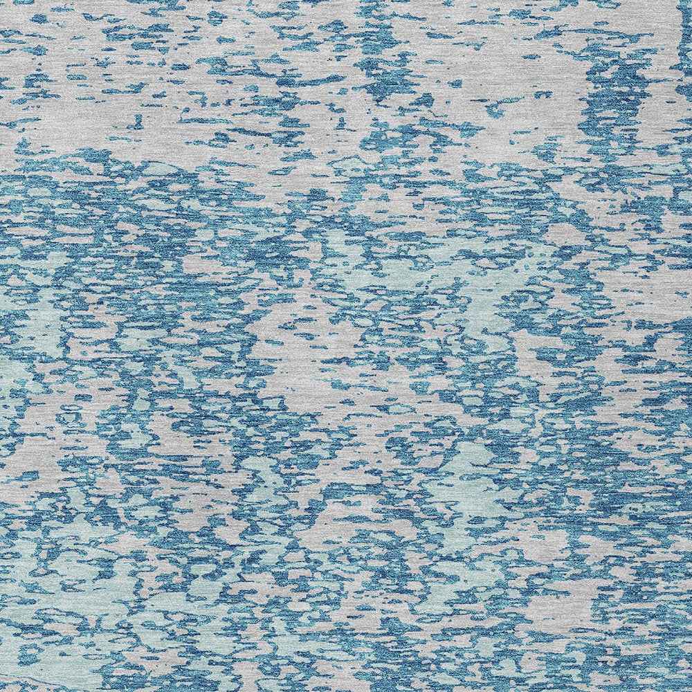 5' X 8' Teal Blue And Ivory Abstract Washable Indoor Outdoor Area Rug