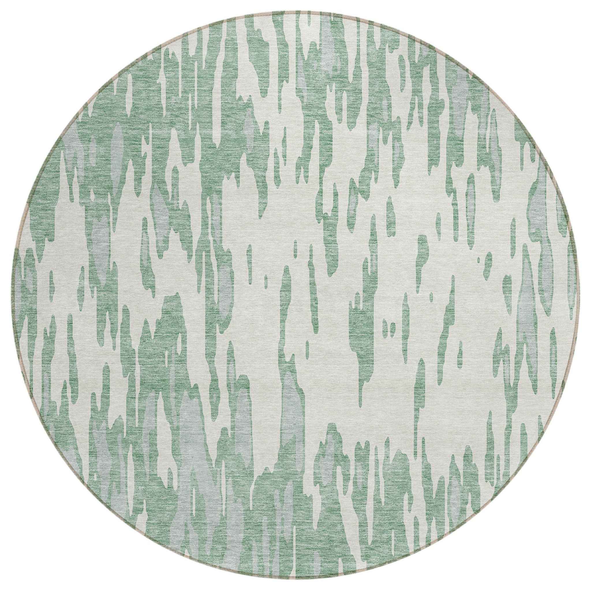 8' Sage And Ivory Round Abstract Washable Indoor Outdoor Area Rug