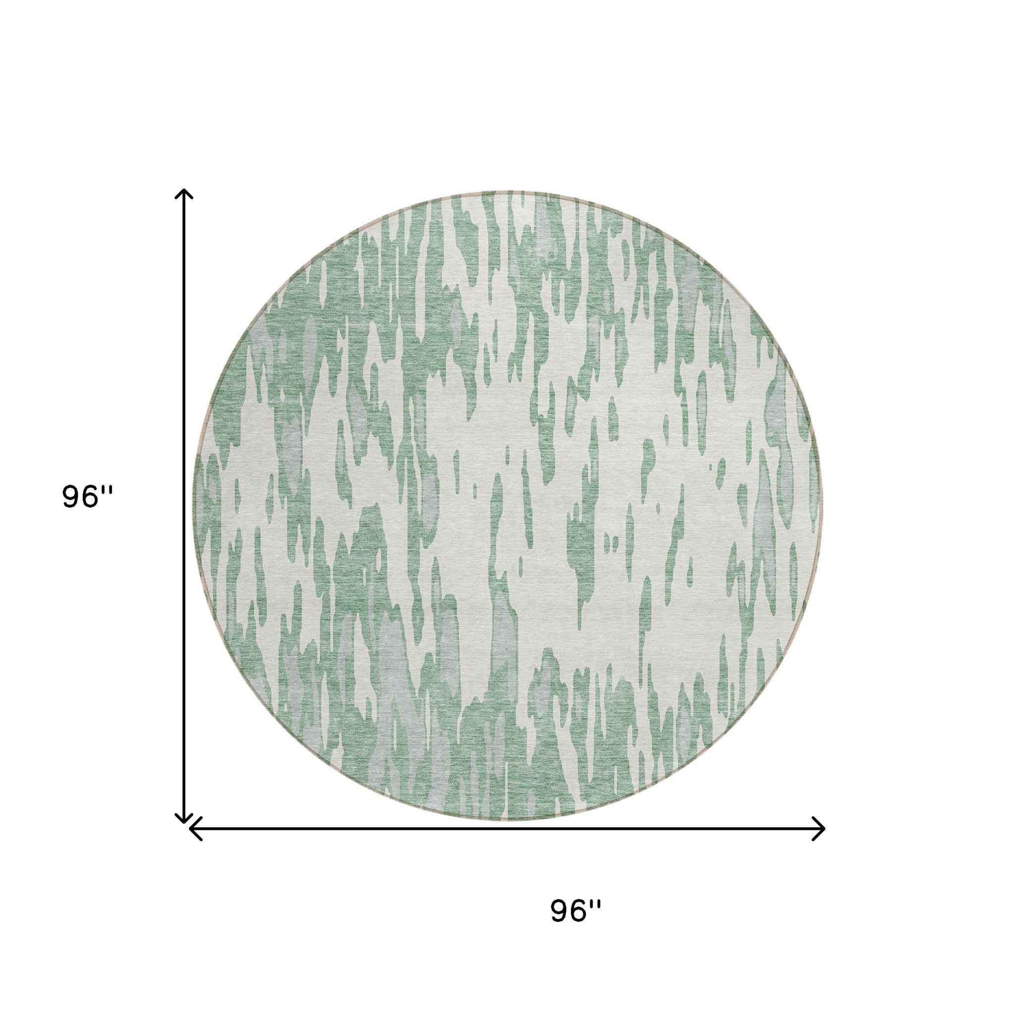 8' Sage And Ivory Round Abstract Washable Indoor Outdoor Area Rug