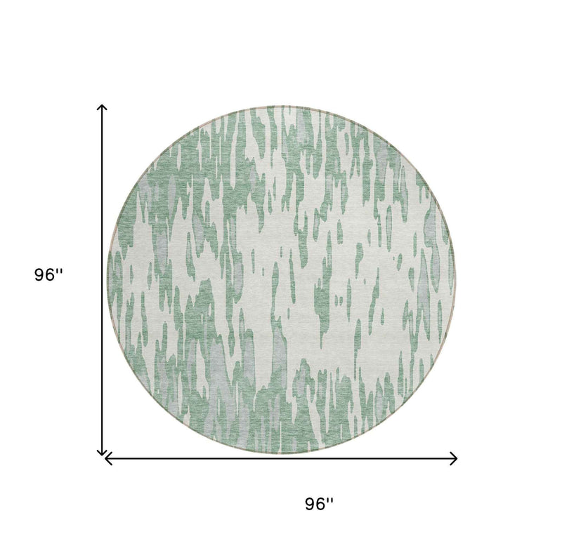 8' Sage And Ivory Round Abstract Washable Indoor Outdoor Area Rug