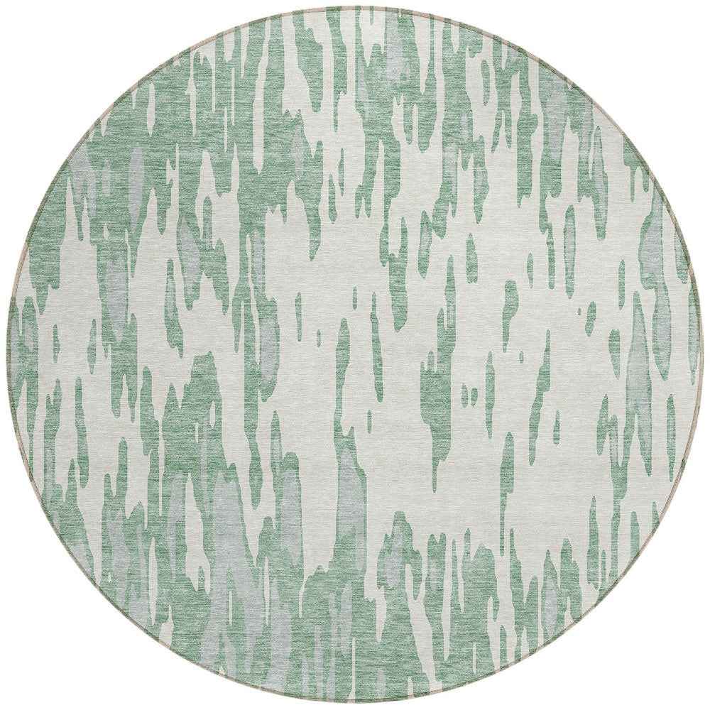 8' Sage And Ivory Round Abstract Washable Indoor Outdoor Area Rug