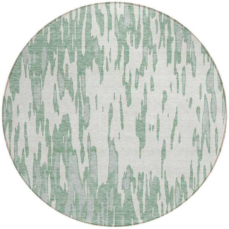 8' Sage And Ivory Round Abstract Washable Indoor Outdoor Area Rug