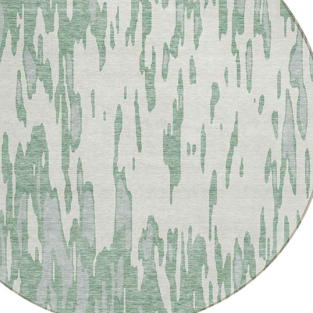 8' Sage And Ivory Round Abstract Washable Indoor Outdoor Area Rug