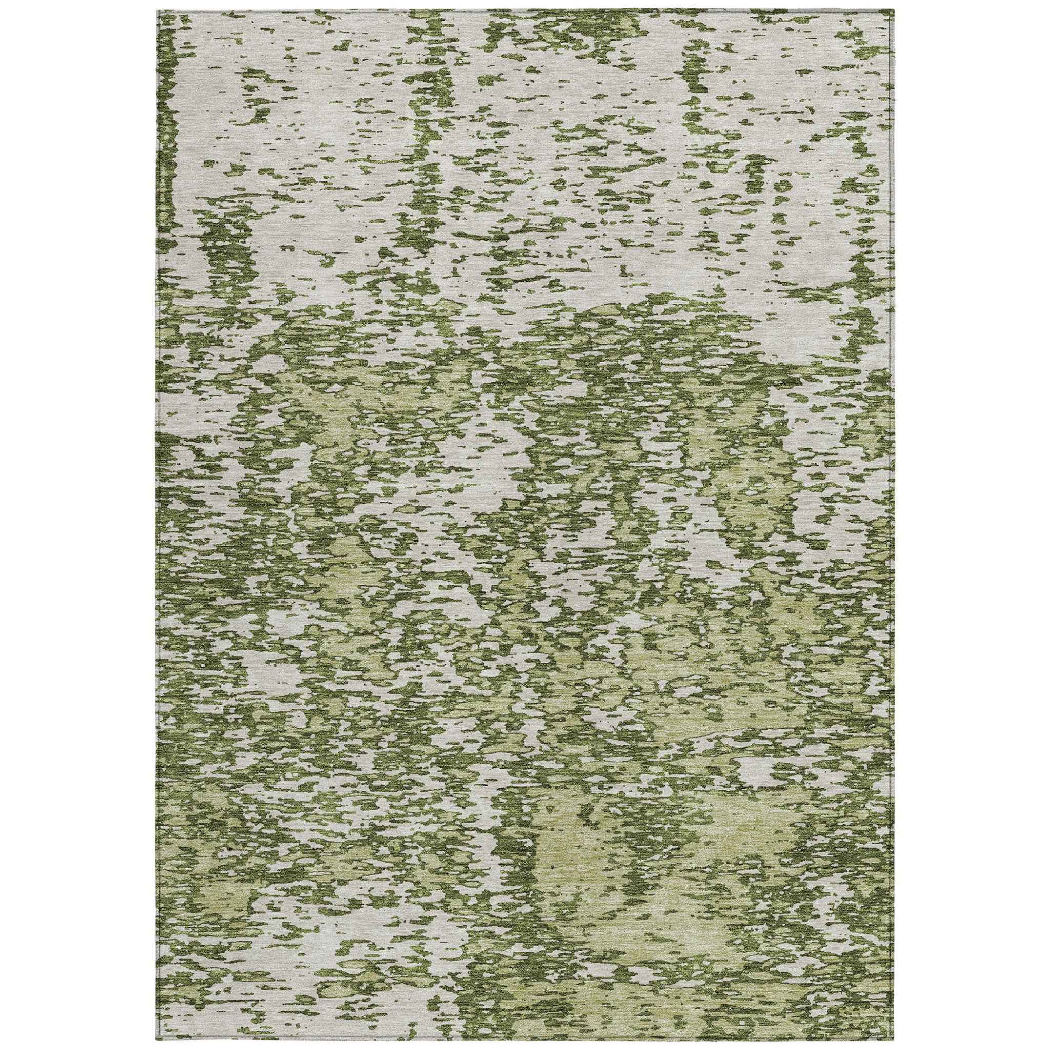 3' X 5' Olive Green And Ivory Abstract Washable Indoor Outdoor Area Rug