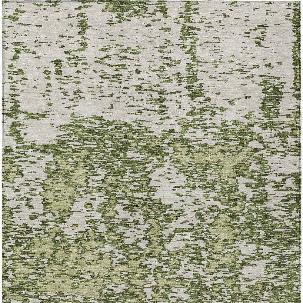 3' X 5' Olive Green And Ivory Abstract Washable Indoor Outdoor Area Rug