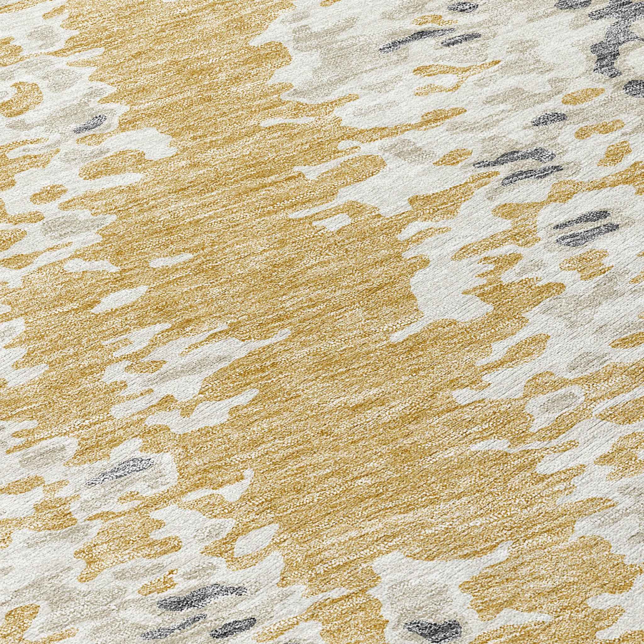 8' Gold And Ivory Round Abstract Washable Indoor Outdoor Area Rug