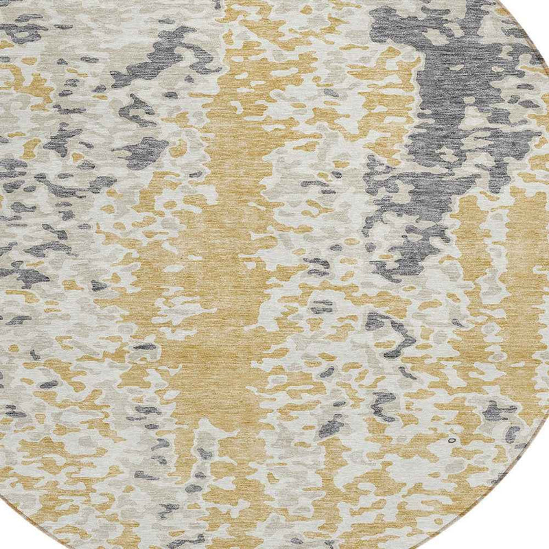 8' Gold And Ivory Round Abstract Washable Indoor Outdoor Area Rug