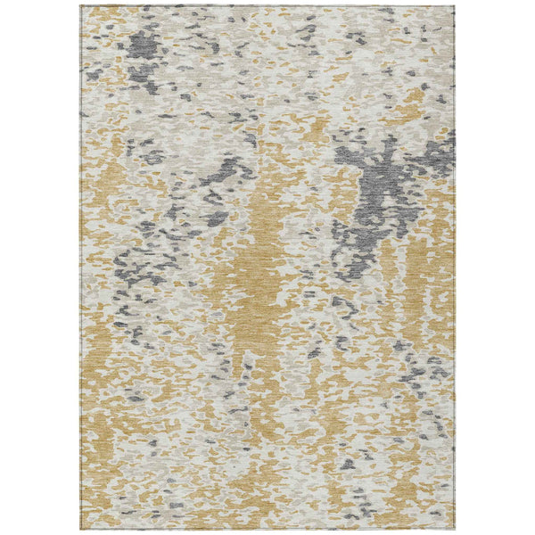 8' X 10' Gold And Ivory Abstract Washable Indoor Outdoor Area Rug