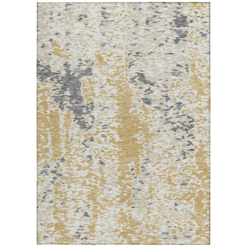 8' X 10' Gold And Ivory Abstract Washable Indoor Outdoor Area Rug