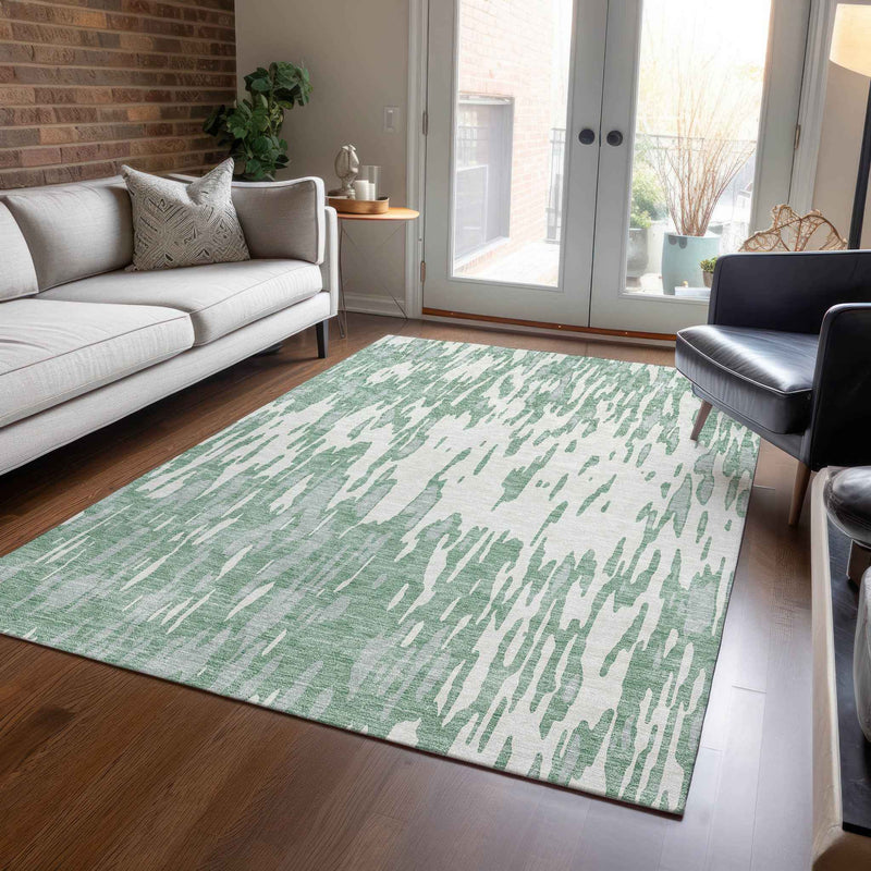 5' X 8' Sage And Ivory Abstract Washable Indoor Outdoor Area Rug