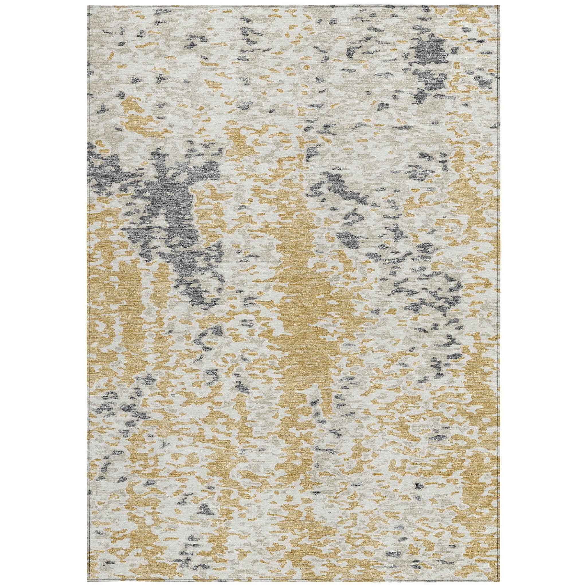 3' X 5' Gold And Ivory Abstract Washable Indoor Outdoor Area Rug