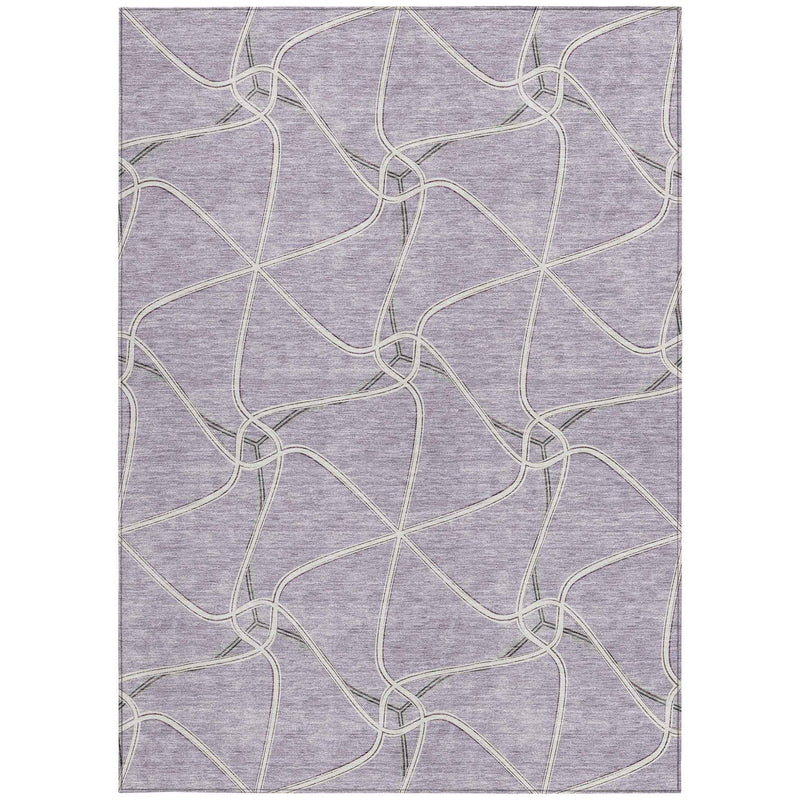 5' X 8' Lavender And Ivory Geometric Washable Indoor Outdoor Area Rug