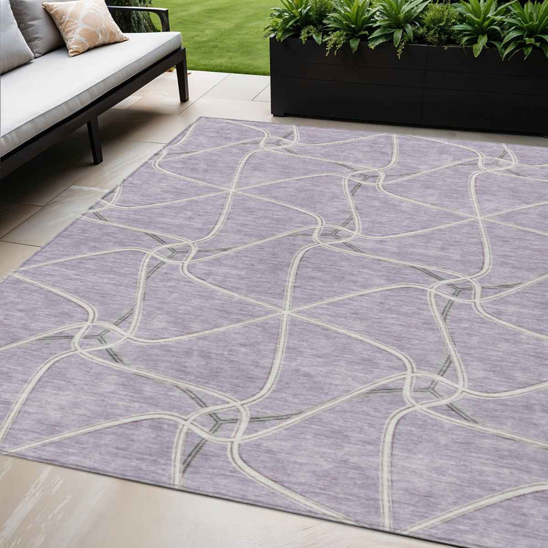 5' X 8' Lavender And Ivory Geometric Washable Indoor Outdoor Area Rug