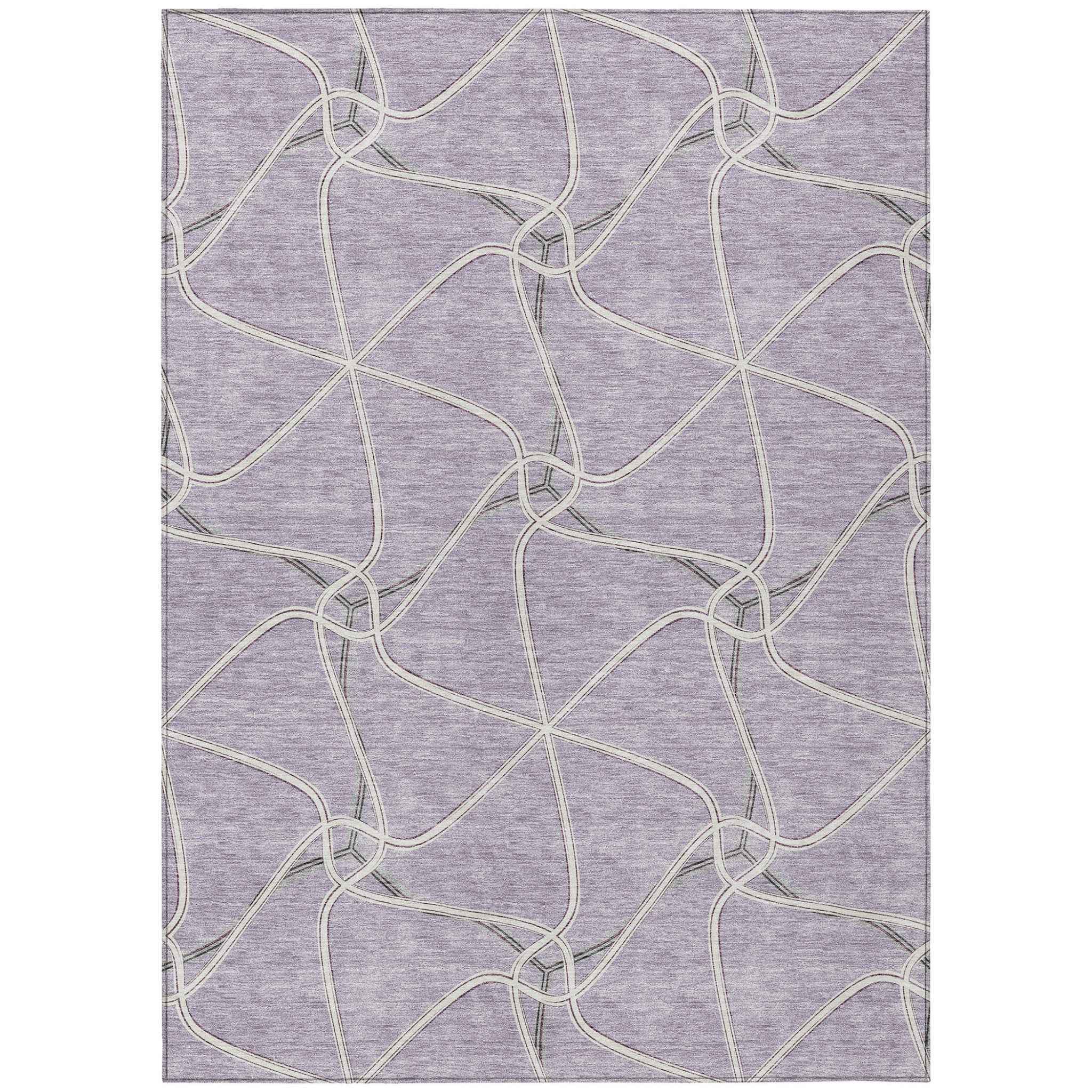 5' X 8' Lavender And Ivory Geometric Washable Indoor Outdoor Area Rug