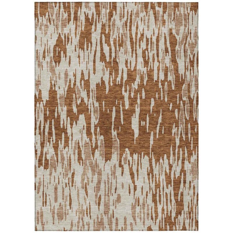 9' X 12' Orange And Ivory Abstract Washable Indoor Outdoor Area Rug