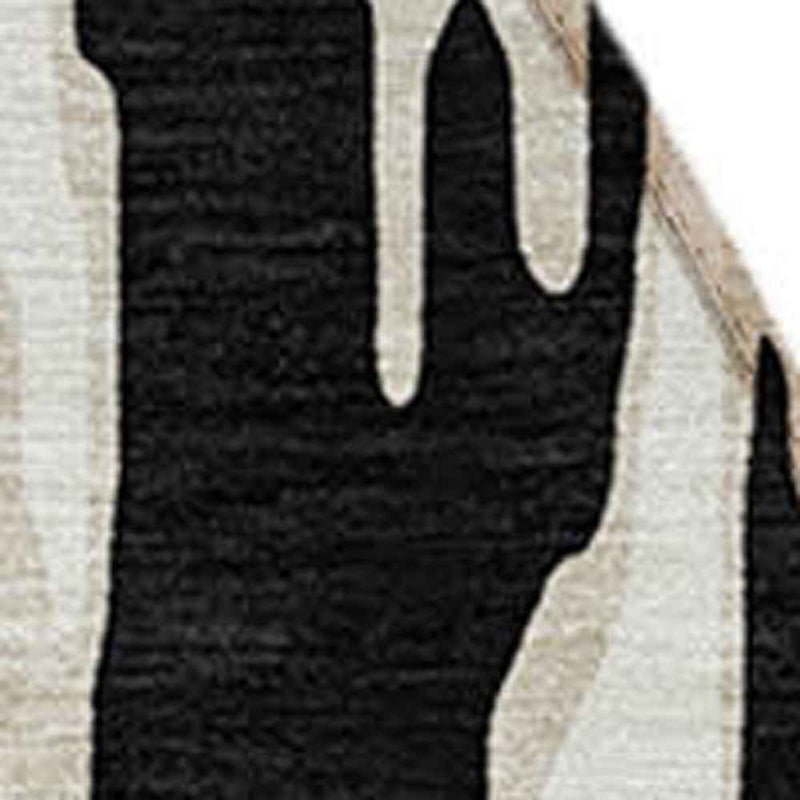 8' Black And Ivory Round Abstract Washable Indoor Outdoor Area Rug