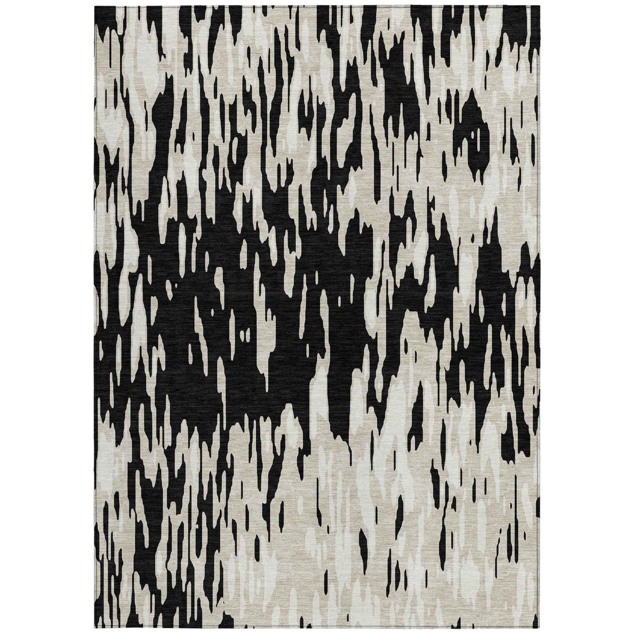 10' X 14' Black And Ivory Abstract Washable Indoor Outdoor Area Rug
