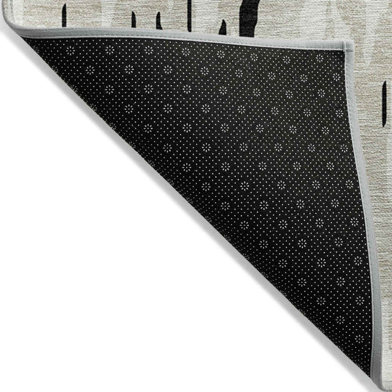 10' X 14' Black And Ivory Abstract Washable Indoor Outdoor Area Rug