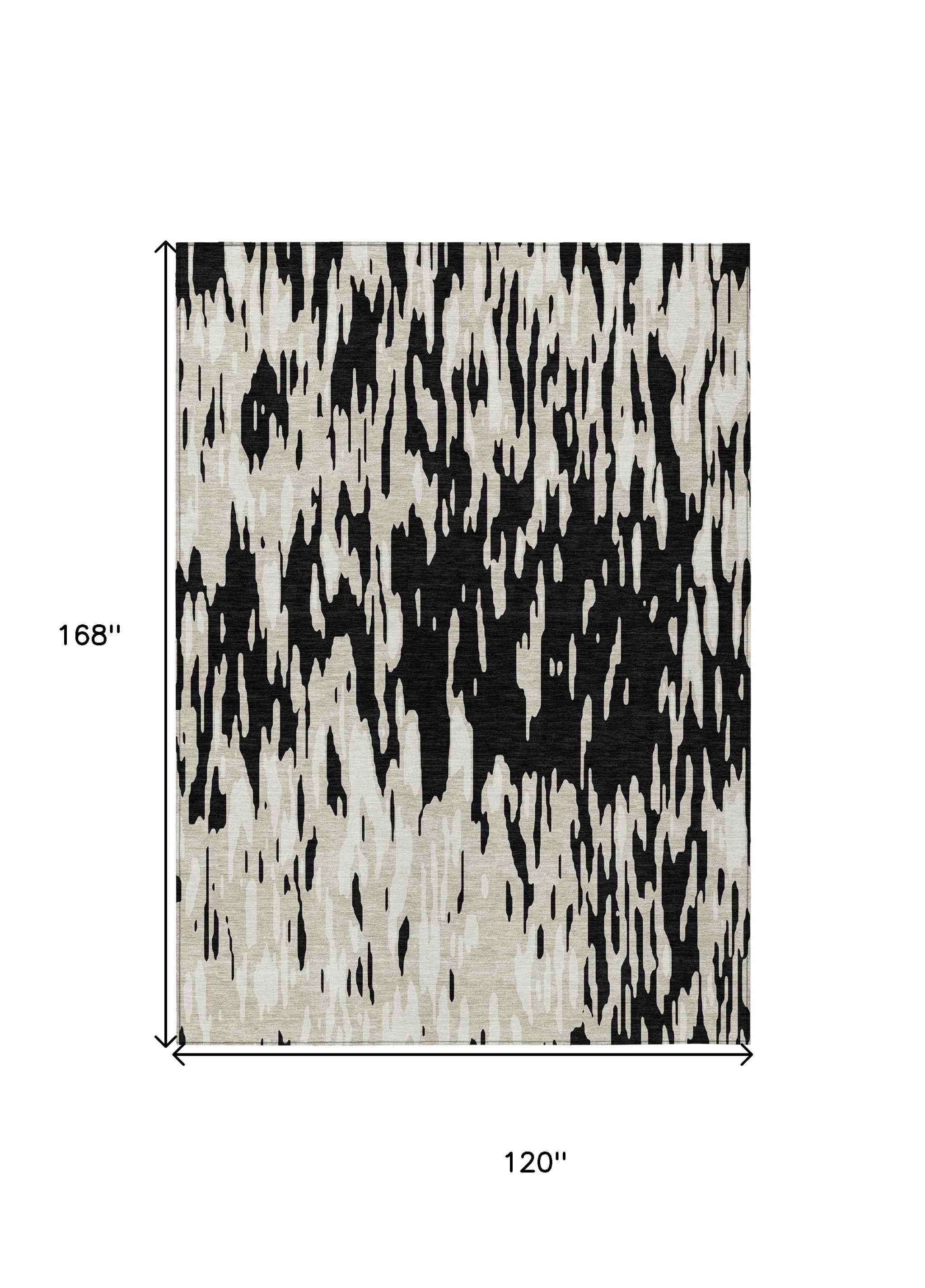 10' X 14' Black And Ivory Abstract Washable Indoor Outdoor Area Rug