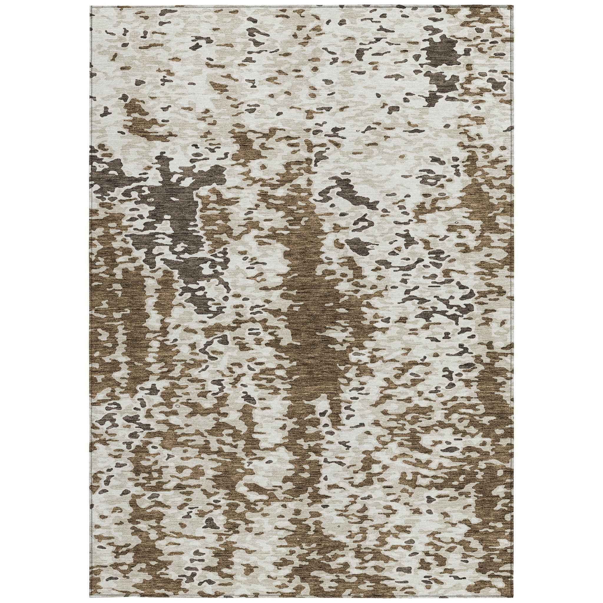9' X 12' Brown And Ivory Abstract Washable Indoor Outdoor Area Rug