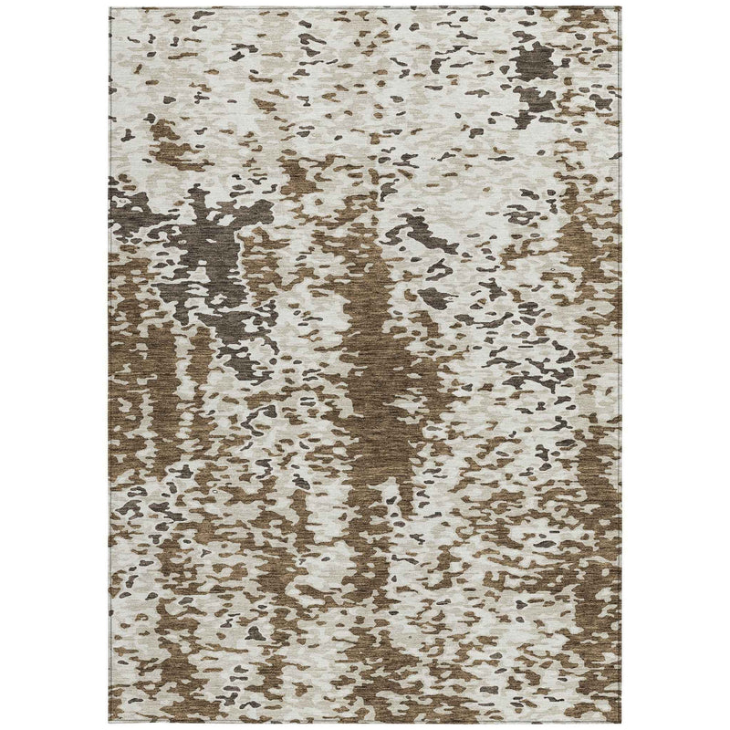 9' X 12' Brown And Ivory Abstract Washable Indoor Outdoor Area Rug