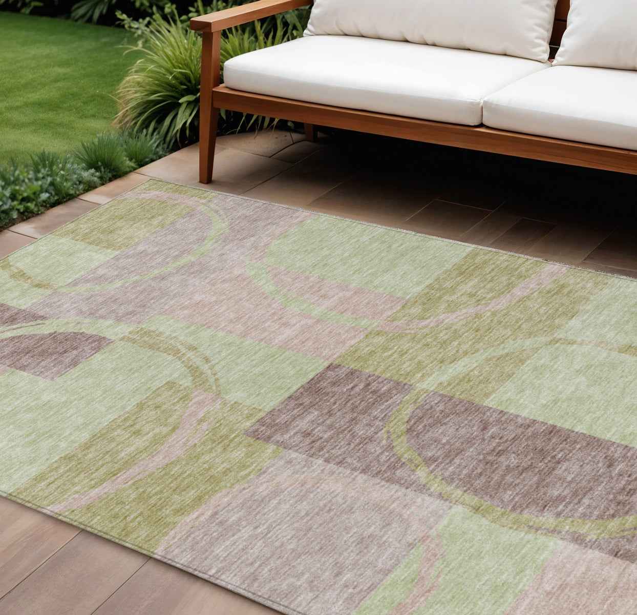10' X 14' Blush And Mint Green Abstract Washable Indoor Outdoor Area Rug