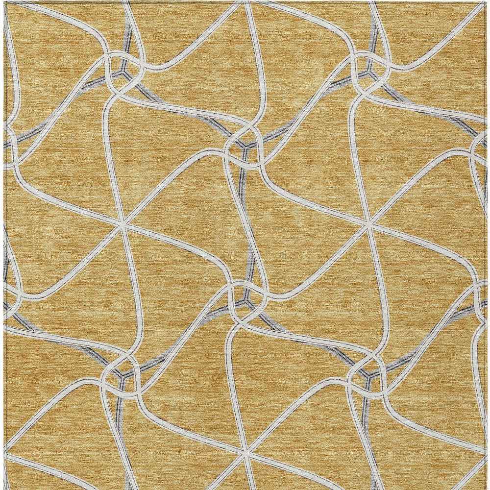 3' X 5' Gold And Ivory Geometric Washable Indoor Outdoor Area Rug