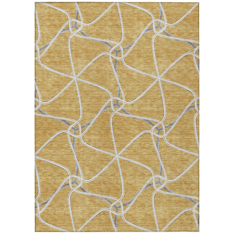 3' X 5' Gold And Ivory Geometric Washable Indoor Outdoor Area Rug