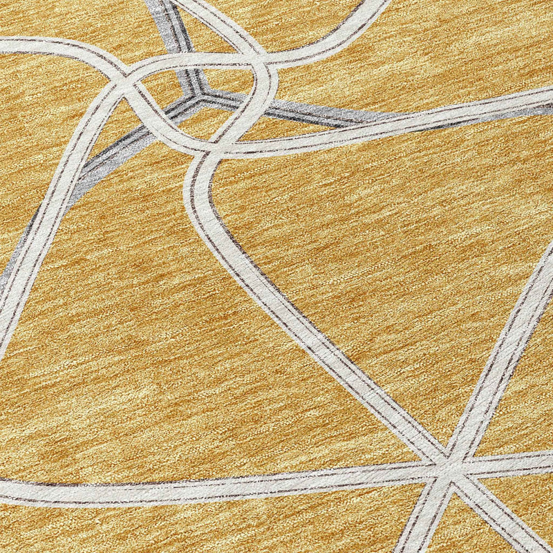 3' X 5' Gold And Ivory Geometric Washable Indoor Outdoor Area Rug