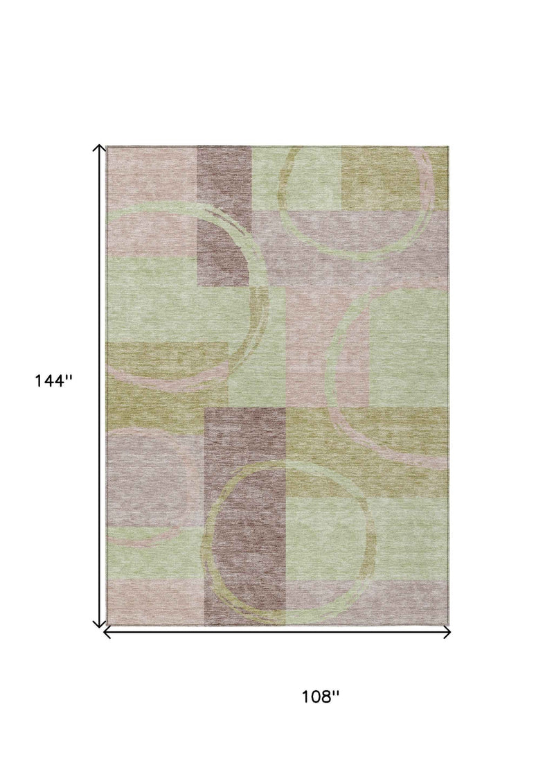9' X 12' Blush And Mint Green Abstract Washable Indoor Outdoor Area Rug