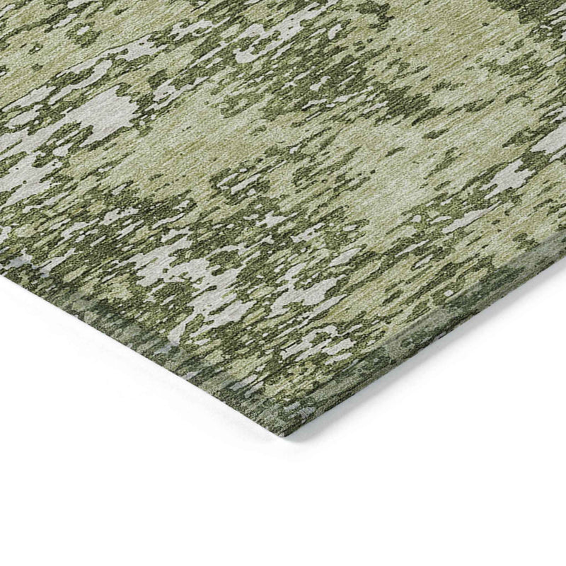 5' X 8' Olive Green And Ivory Abstract Washable Indoor Outdoor Area Rug