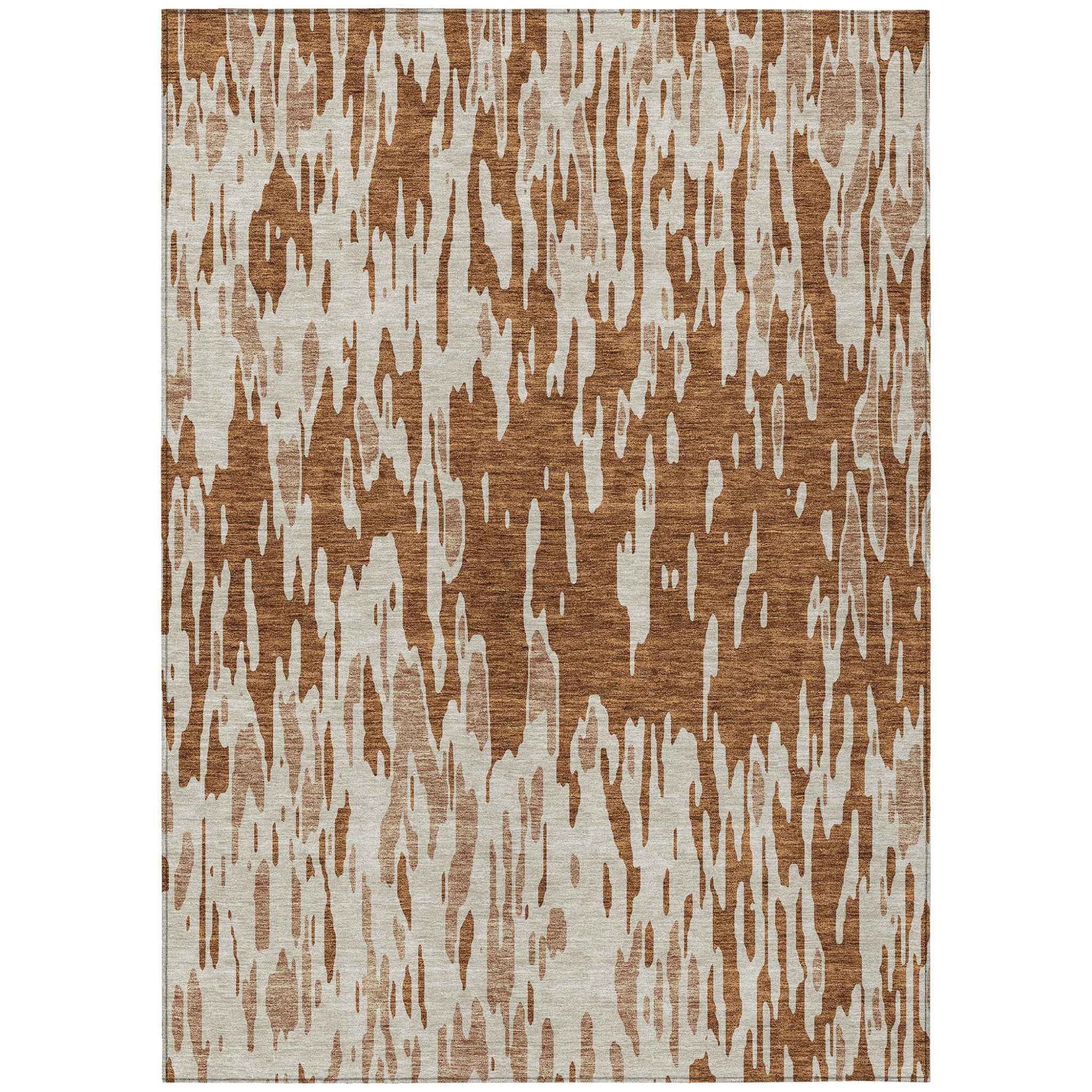 8' X 10' Orange And Ivory Abstract Washable Indoor Outdoor Area Rug