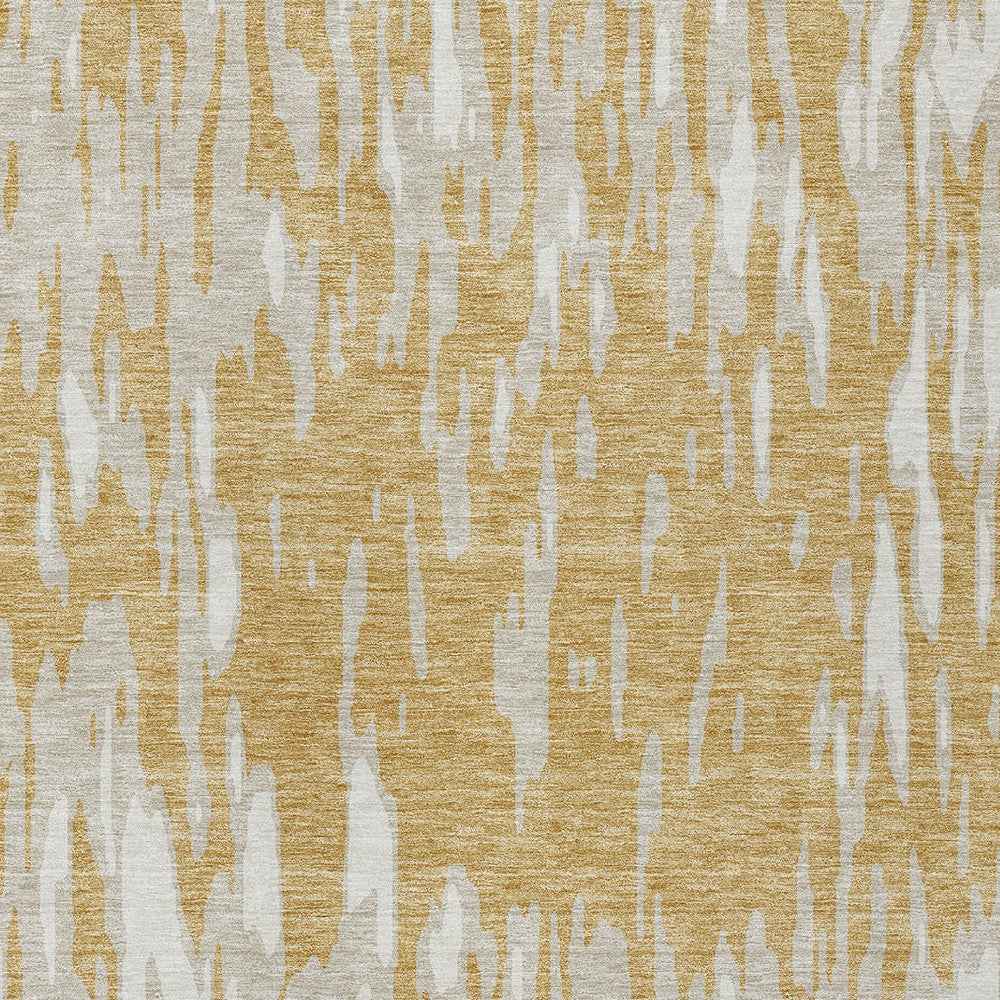 9' X 12' Gold And Ivory Abstract Washable Indoor Outdoor Area Rug