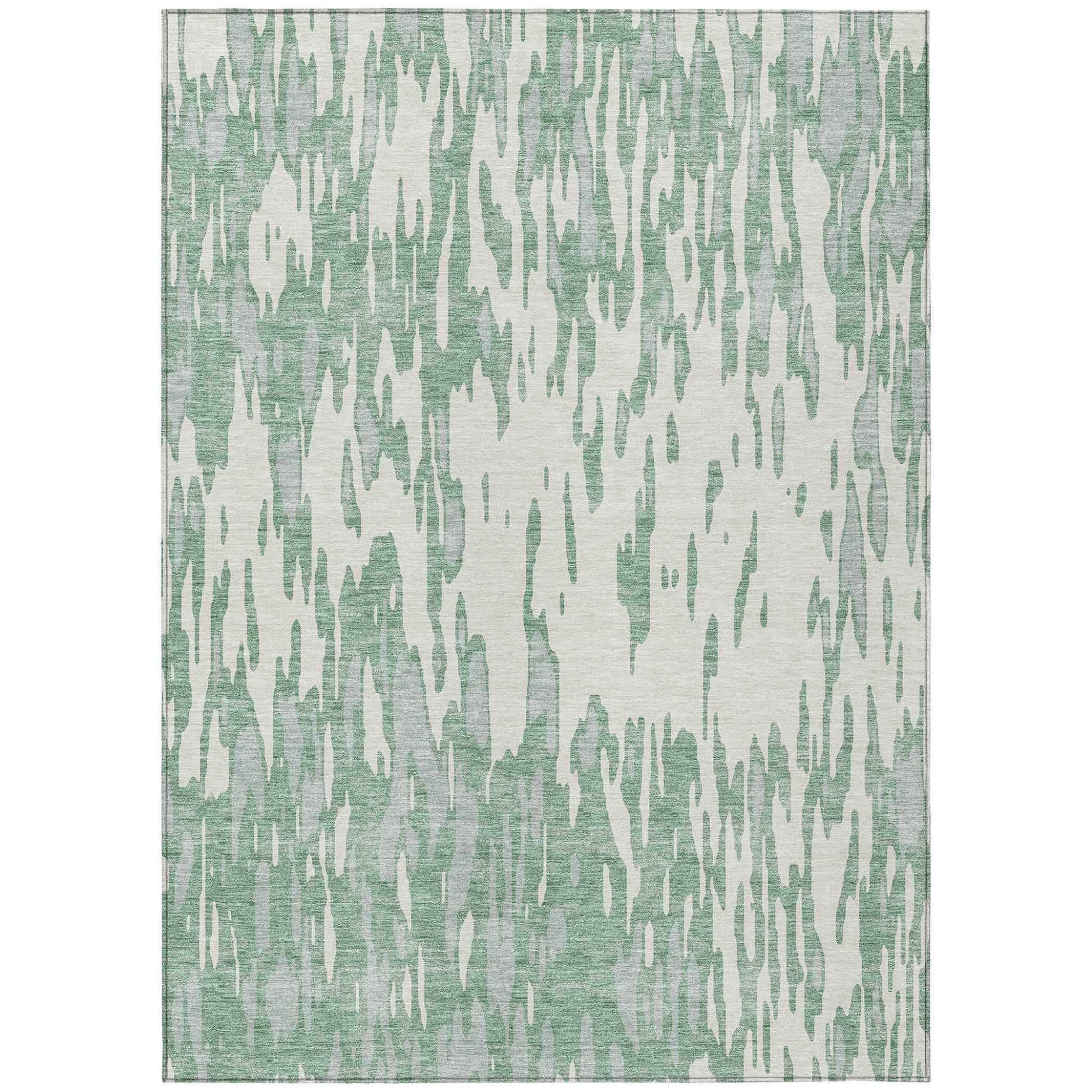 9' X 12' Sage And Ivory Abstract Washable Indoor Outdoor Area Rug