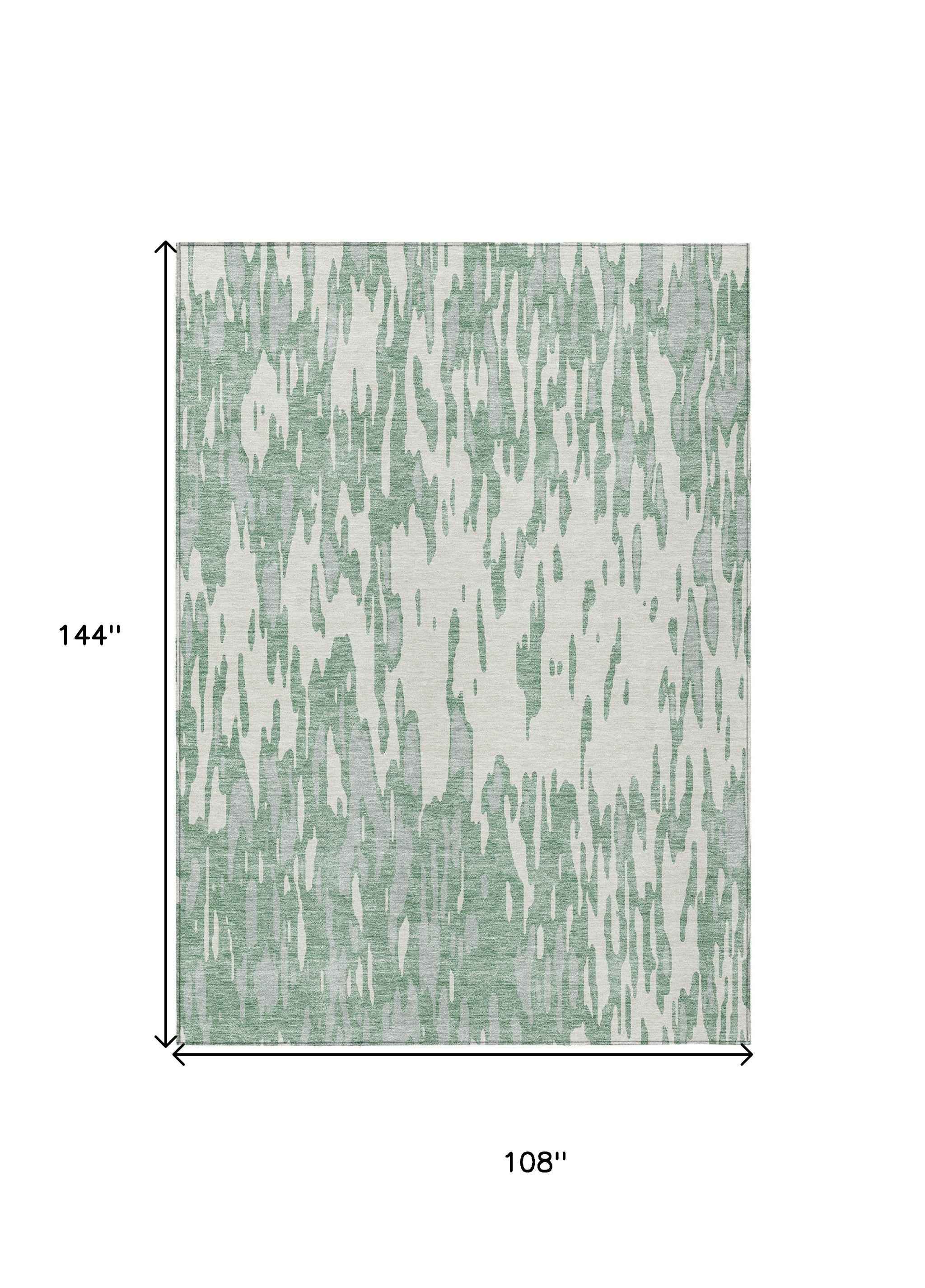 9' X 12' Sage And Ivory Abstract Washable Indoor Outdoor Area Rug