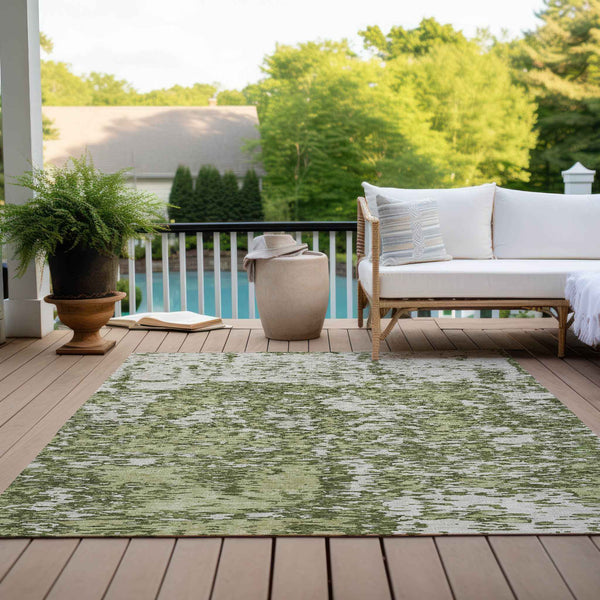 10' X 14' Olive Green And Ivory Abstract Washable Indoor Outdoor Area Rug