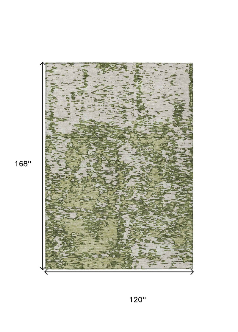 10' X 14' Olive Green And Ivory Abstract Washable Indoor Outdoor Area Rug