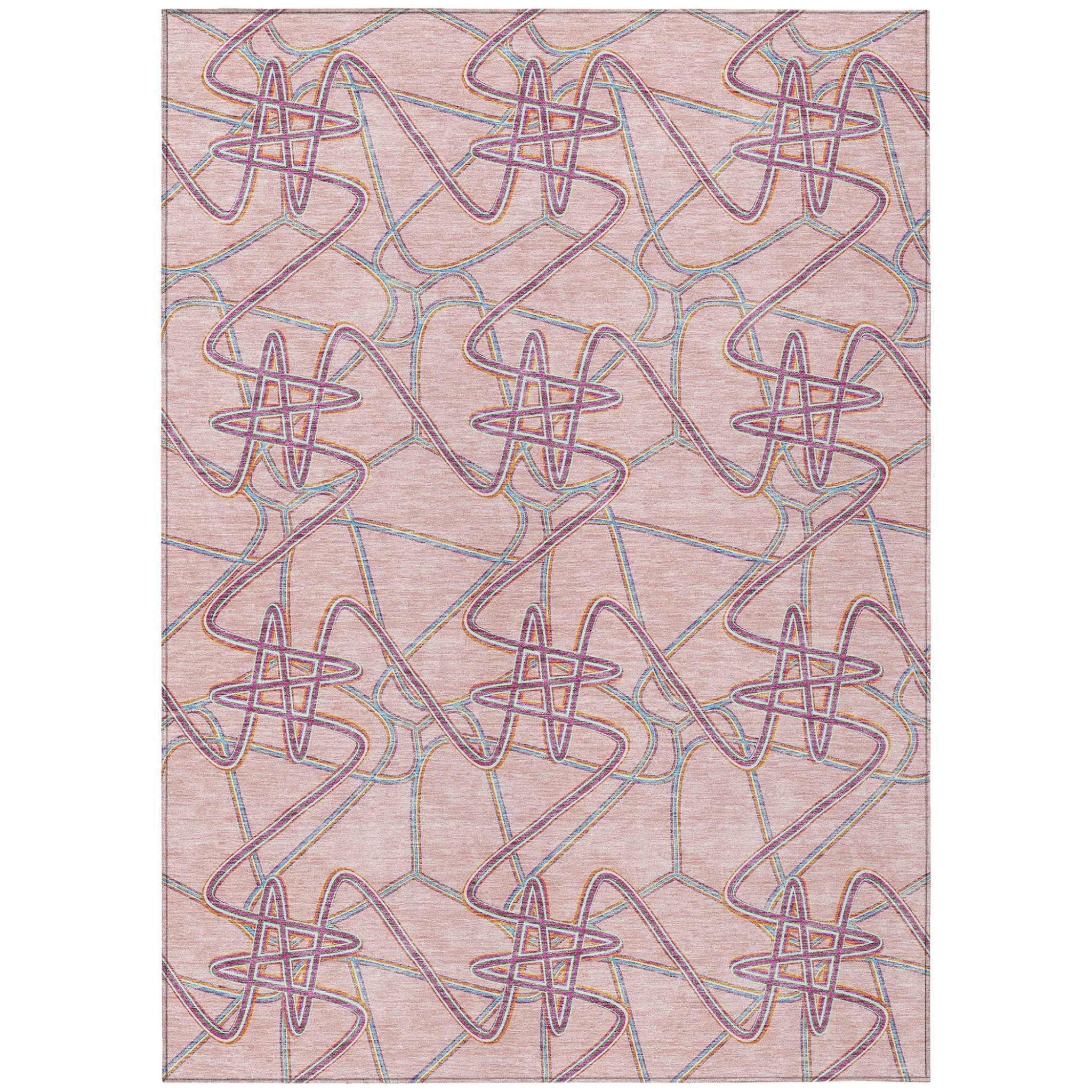 9' X 12' Pink Purple And Sky Blue Geometric Washable Indoor Outdoor Area Rug