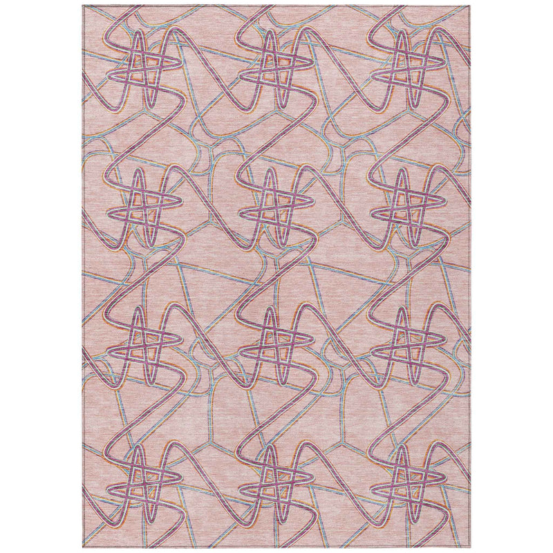 9' X 12' Pink Purple And Sky Blue Geometric Washable Indoor Outdoor Area Rug