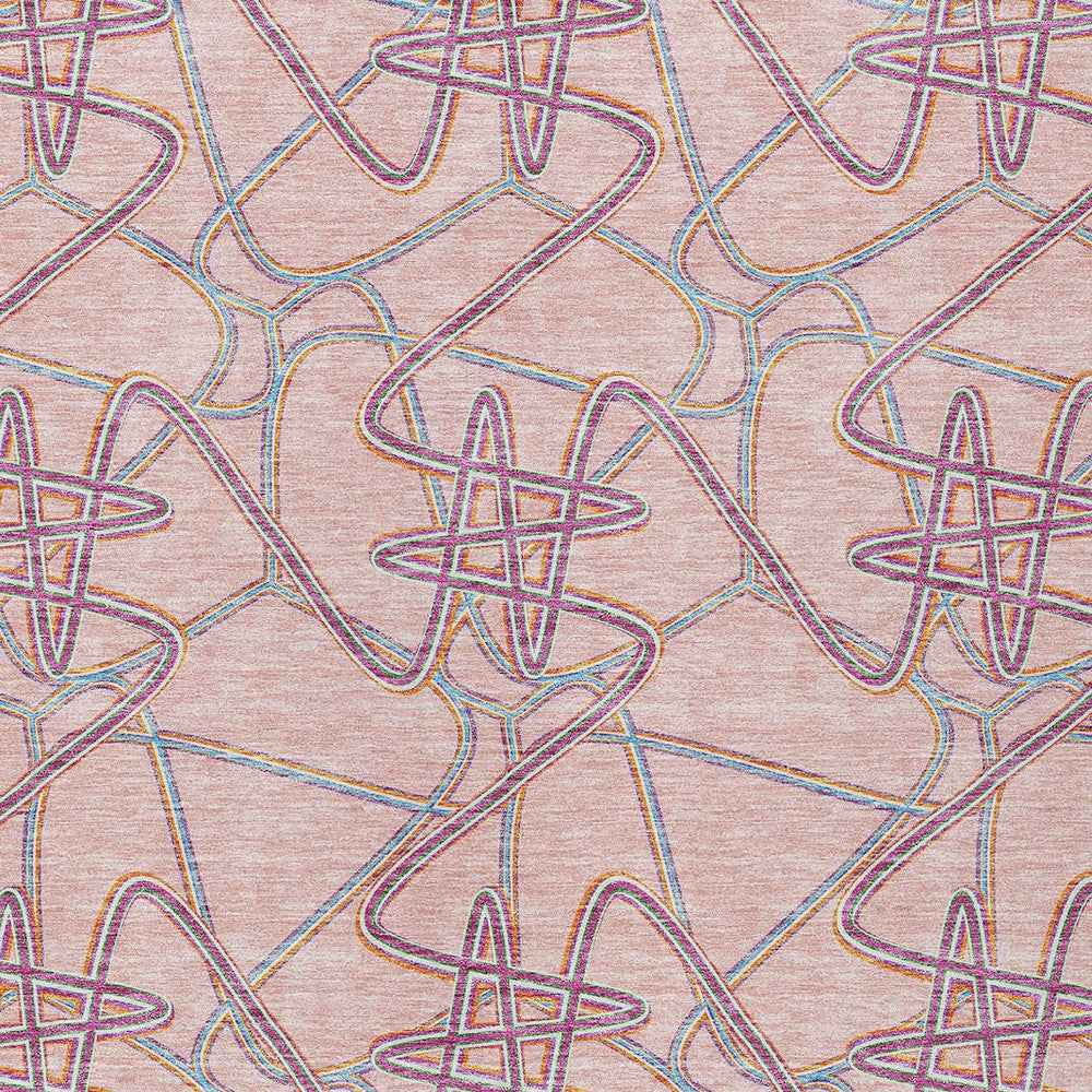 9' X 12' Pink Purple And Sky Blue Geometric Washable Indoor Outdoor Area Rug