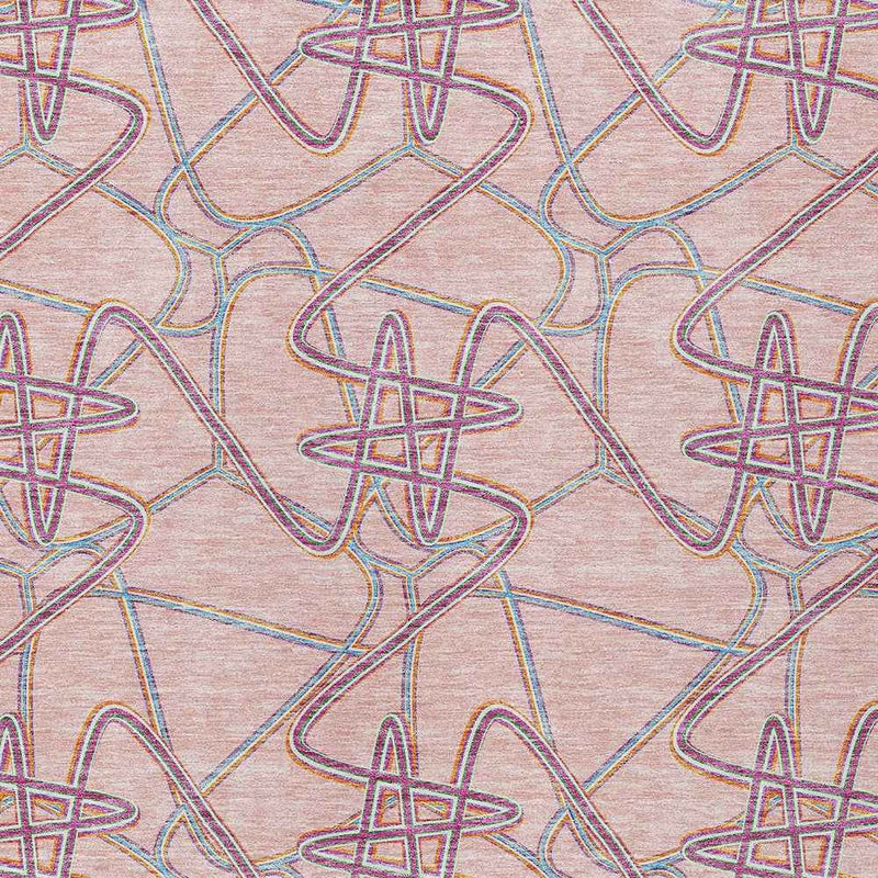 9' X 12' Pink Purple And Sky Blue Geometric Washable Indoor Outdoor Area Rug