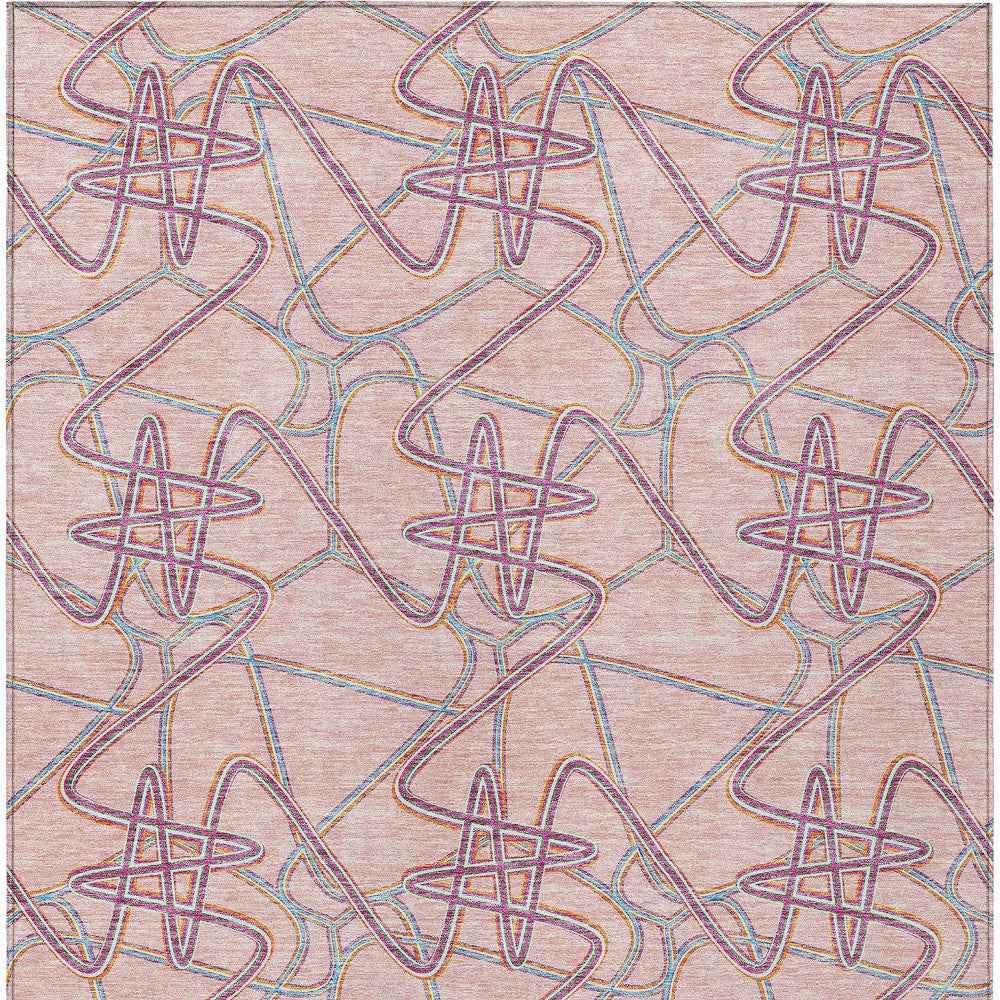 9' X 12' Pink Purple And Sky Blue Geometric Washable Indoor Outdoor Area Rug