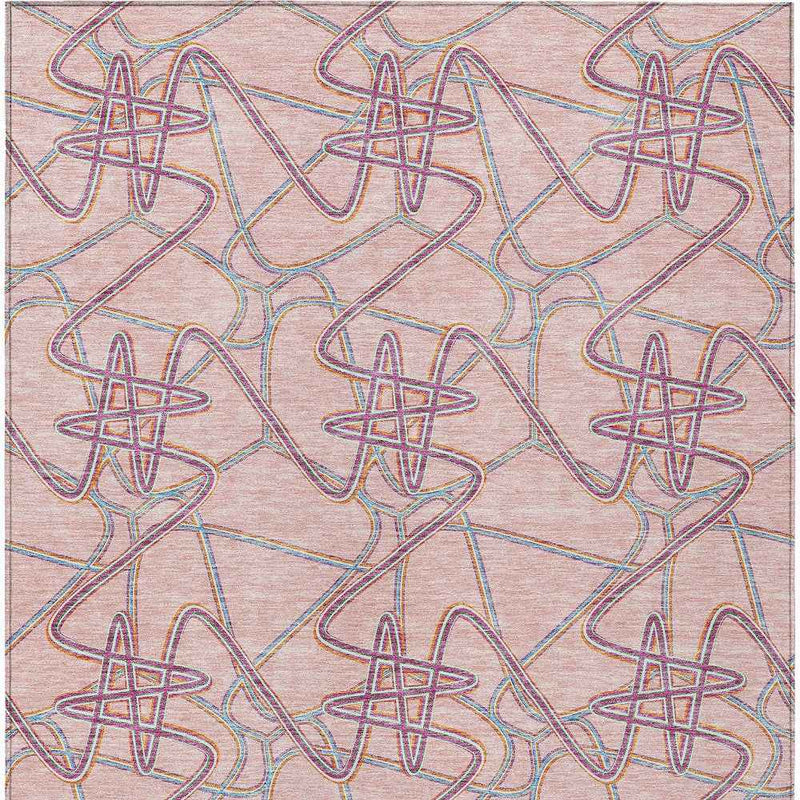 9' X 12' Pink Purple And Sky Blue Geometric Washable Indoor Outdoor Area Rug