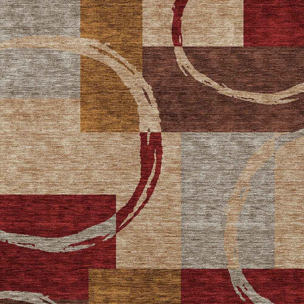 9' X 12' Wheat And Burgundy Geometric Washable Indoor Outdoor Area Rug