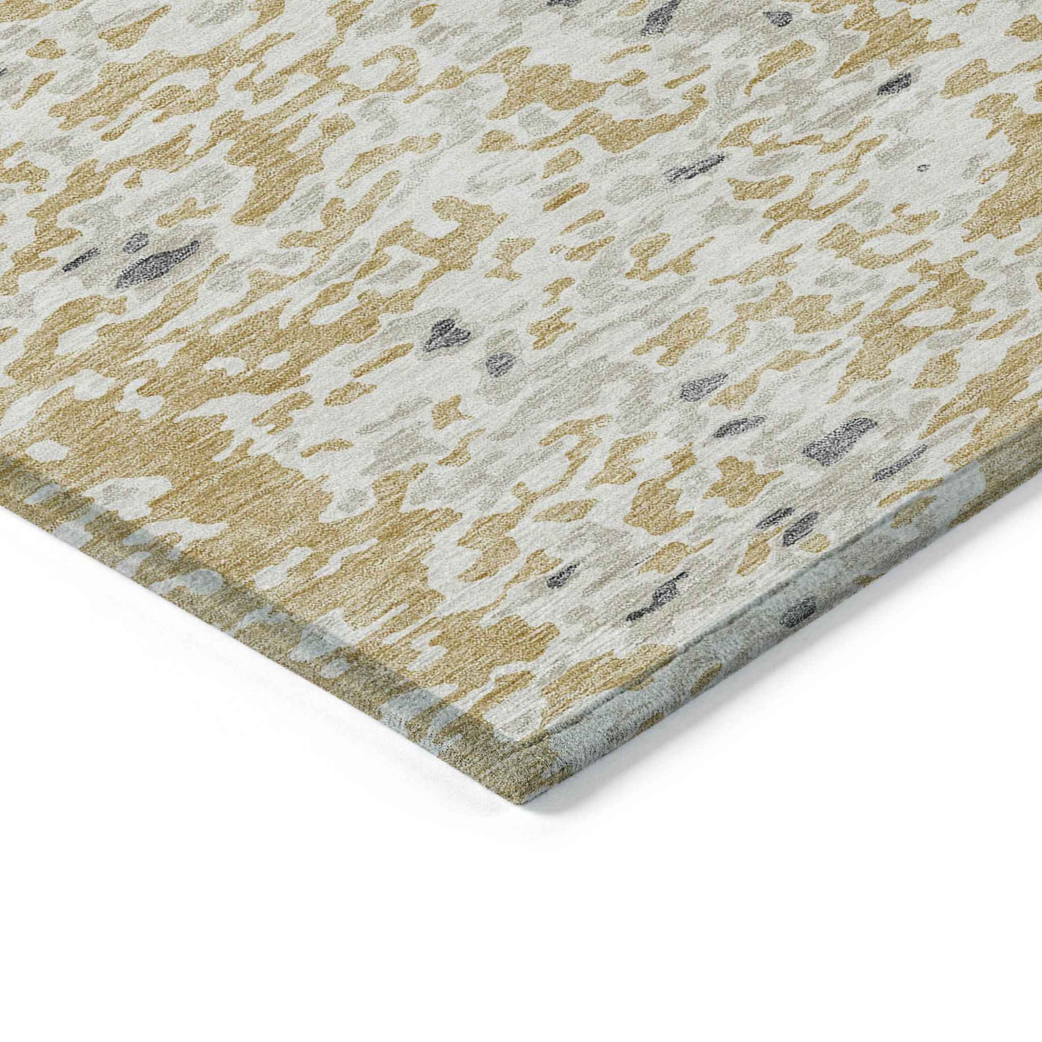 10' X 14' Gold And Ivory Abstract Washable Indoor Outdoor Area Rug