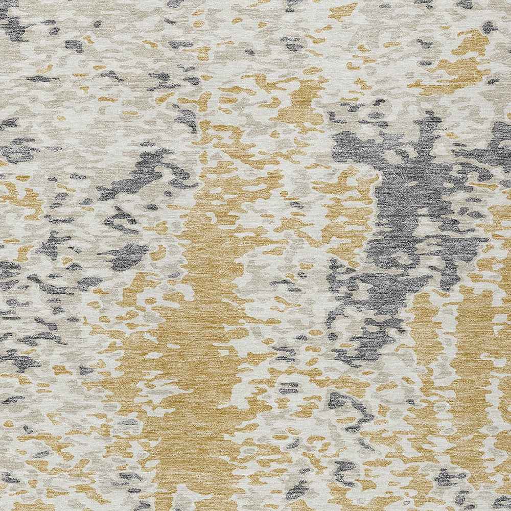 10' X 14' Gold And Ivory Abstract Washable Indoor Outdoor Area Rug