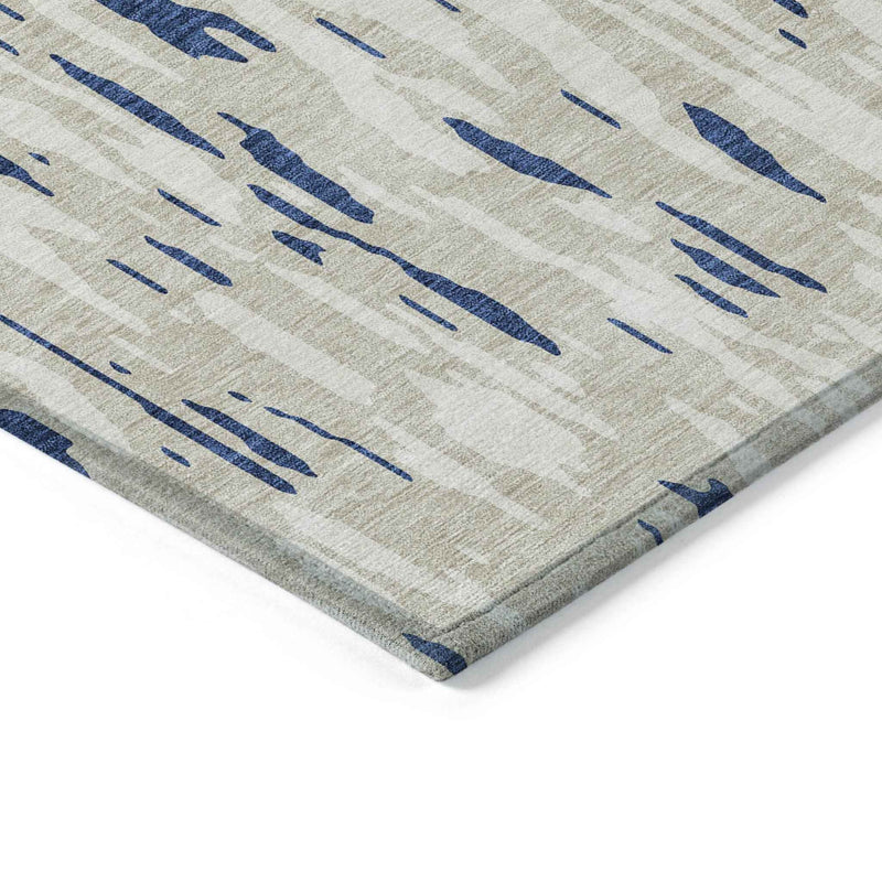 8' X 10' Navy Blue And Ivory Abstract Washable Indoor Outdoor Area Rug