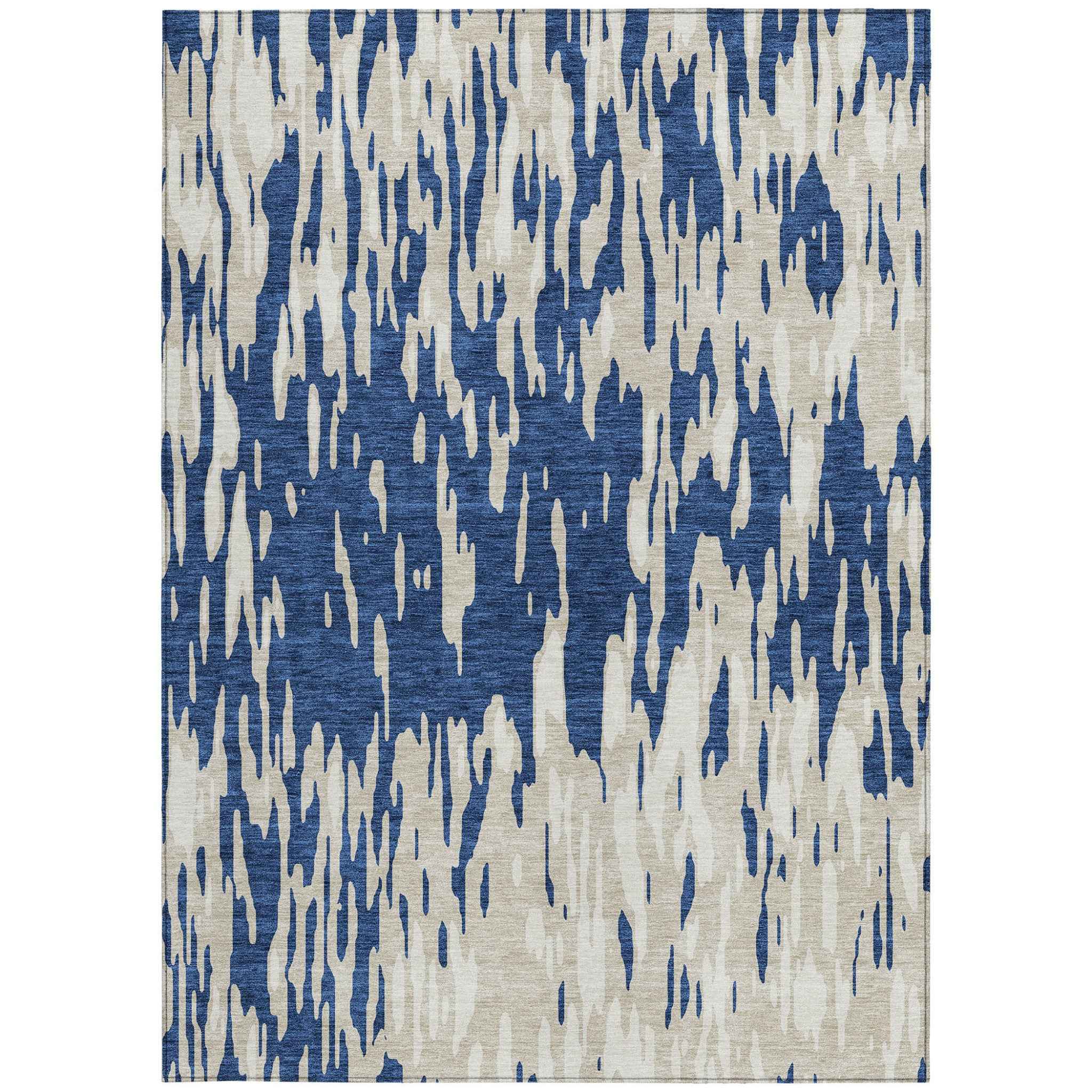 8' X 10' Navy Blue And Ivory Abstract Washable Indoor Outdoor Area Rug