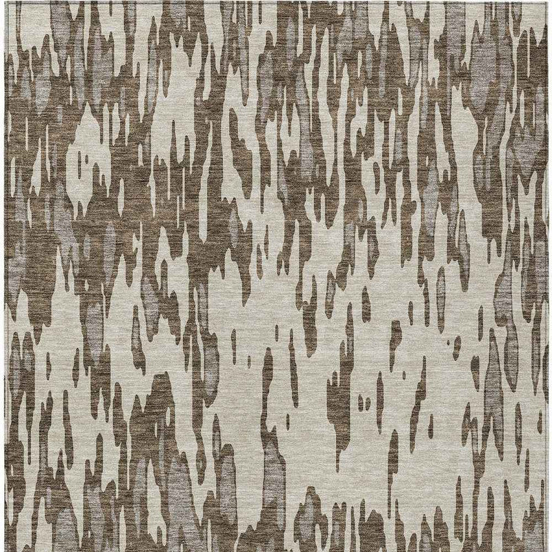 3' X 5' Brown And Ivory Abstract Washable Indoor Outdoor Area Rug