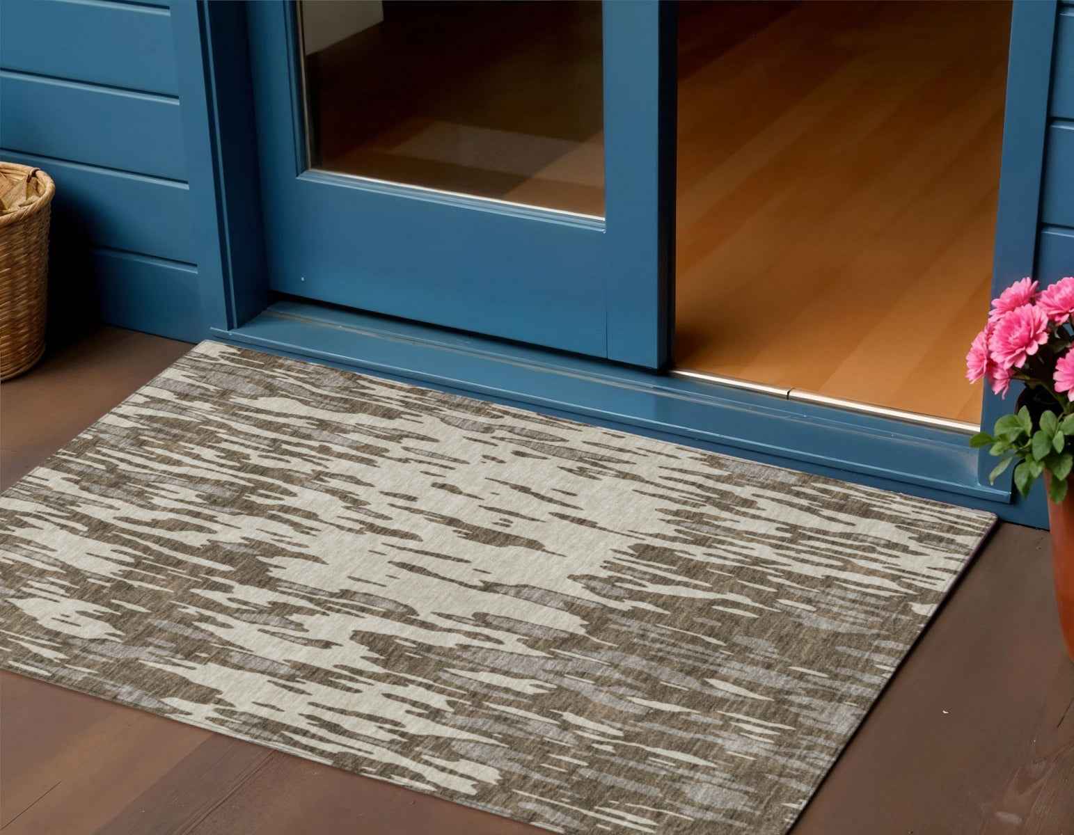 3' X 5' Brown And Ivory Abstract Washable Indoor Outdoor Area Rug